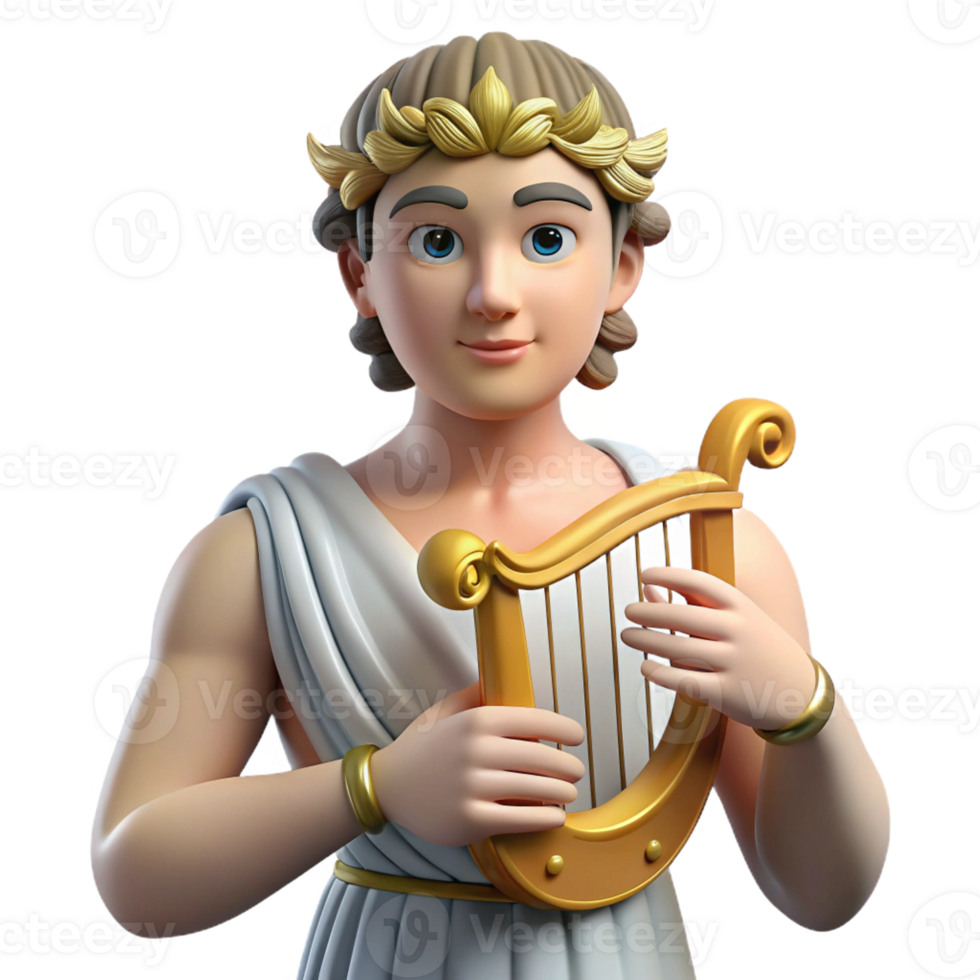 breathtaking nordic Apollo, God of Music and Light, holding lyre, serene expression, with Transparent Background artisan png