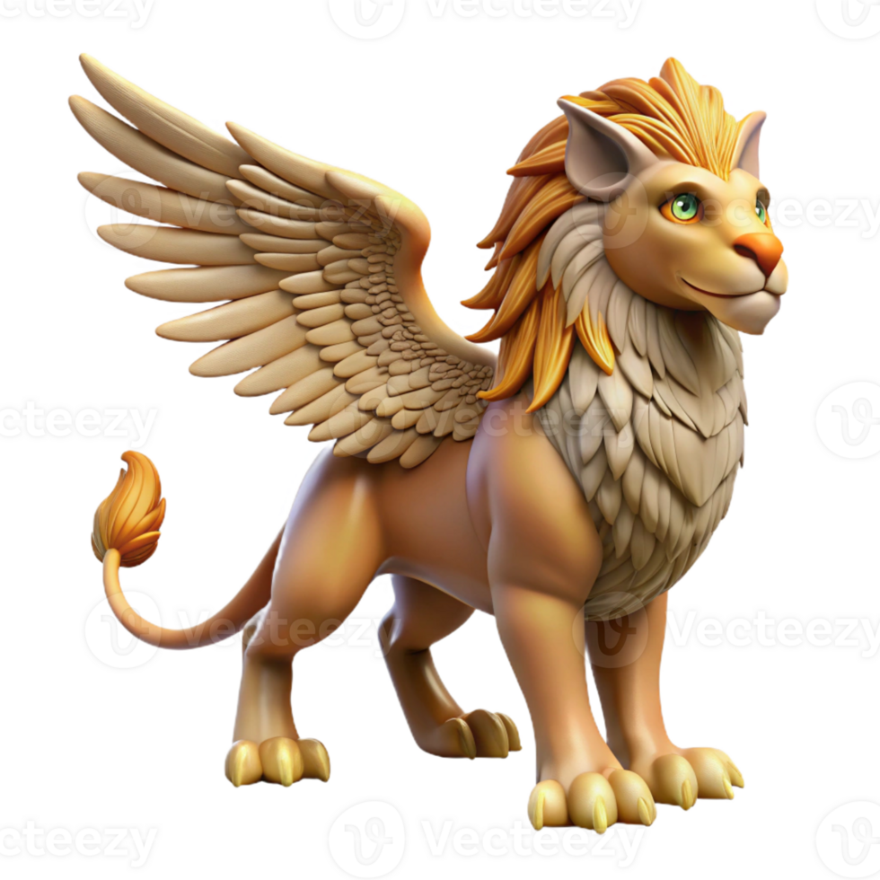 captivating baroque Griffin, mythical creature, eagle head and lion body, powerful wings, with Transparent Background flawless png
