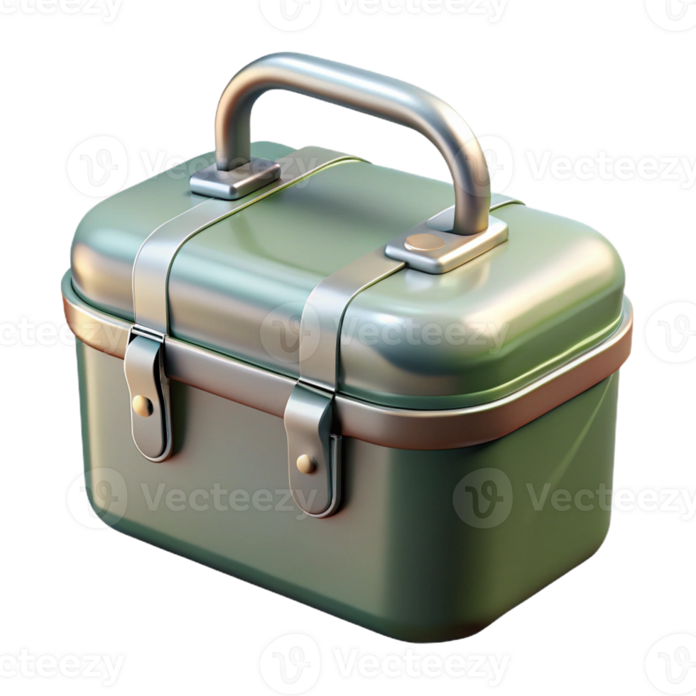 alluring energetic classic Hyper-specific, isolated cutout concept art style render of a vintage metal lunchbox with Transparent Background detailed png