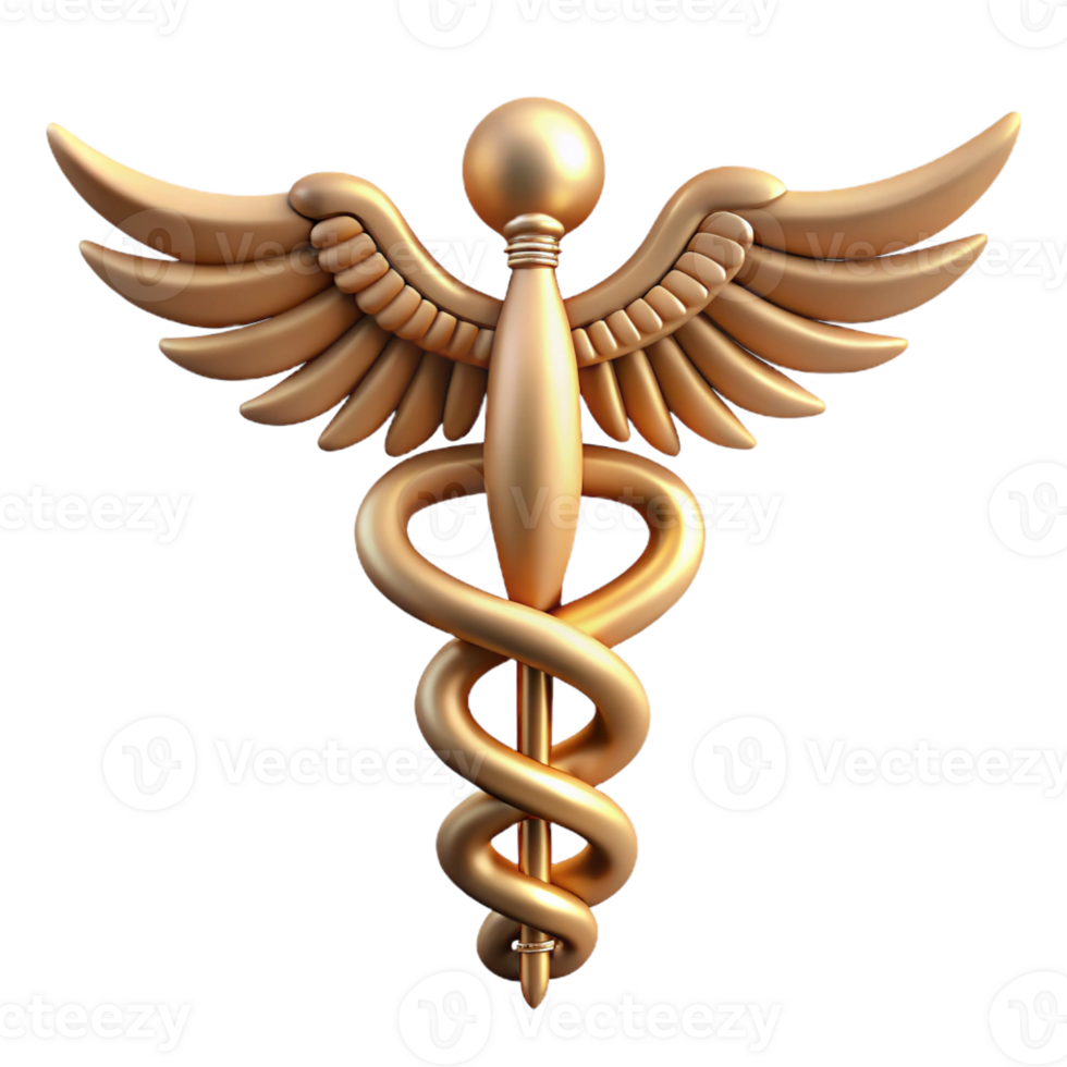 celebrated mid-century Hyper-specific, isolated cutout of Hermes' caduceus, photorealistic, ultra-detailed, professional render with Transparent Background luxury png