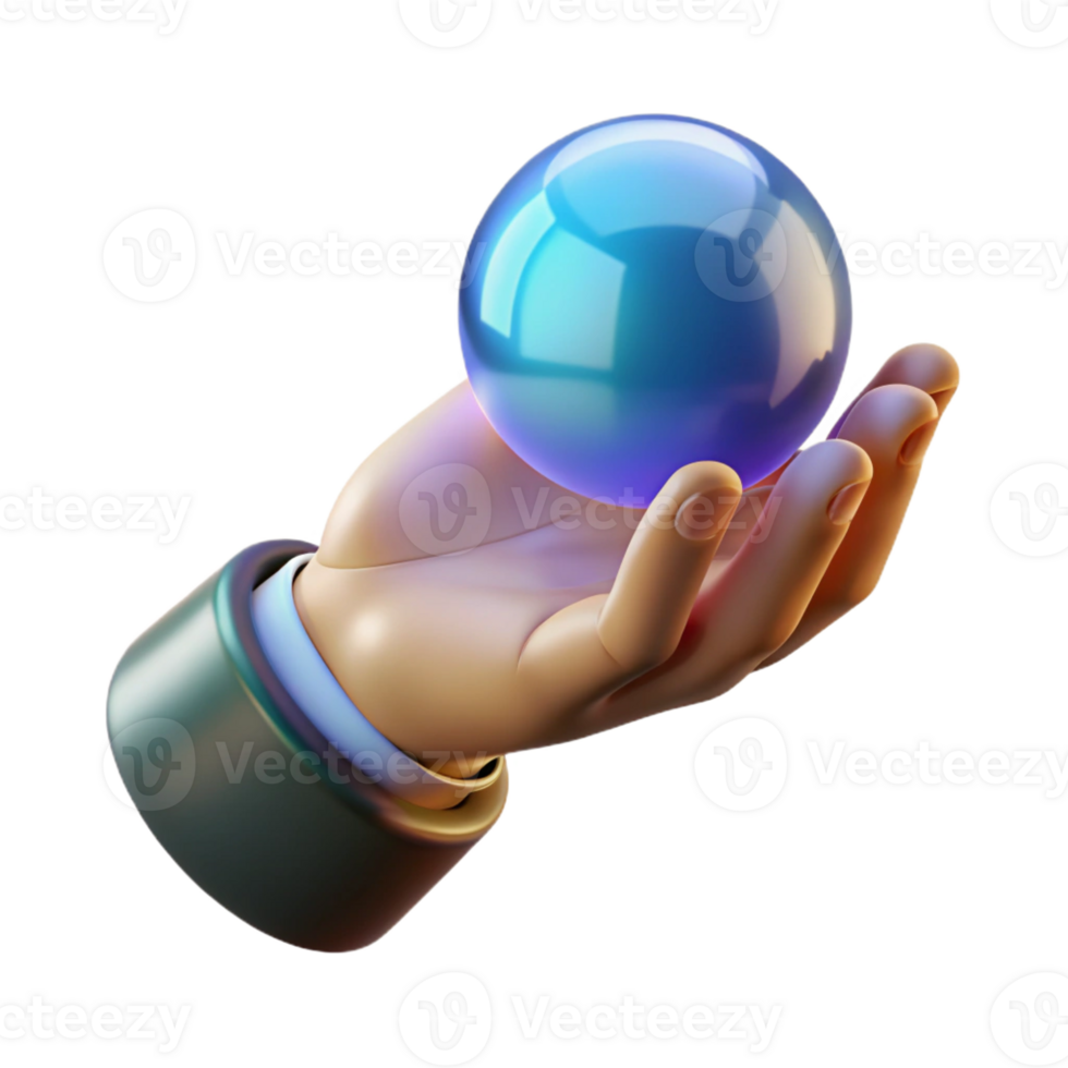 distinctive modern Isolated cutout of a photorealistic, hyper-specific, disembodied hand holding a miniature, glowing orb with Transparent Background top-tier png