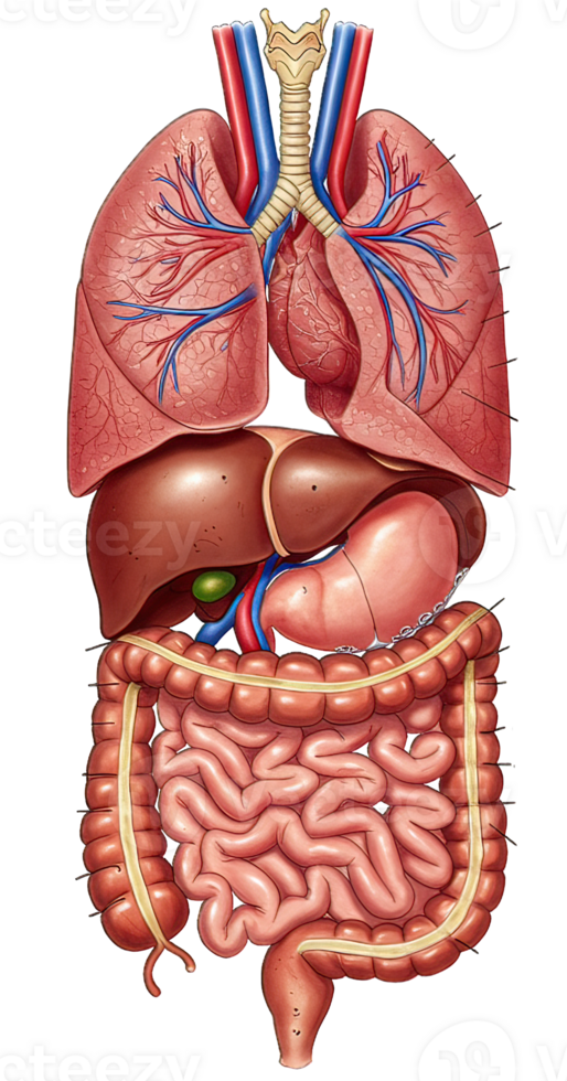 Examining Human Internal Organs Diagram Including Lungs Liver and Intestines png