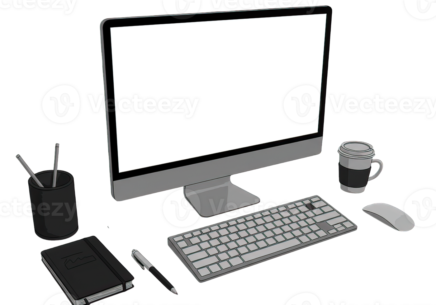 Modern Workspace Setup with Computer Mockup Perfect for Displaying Information png