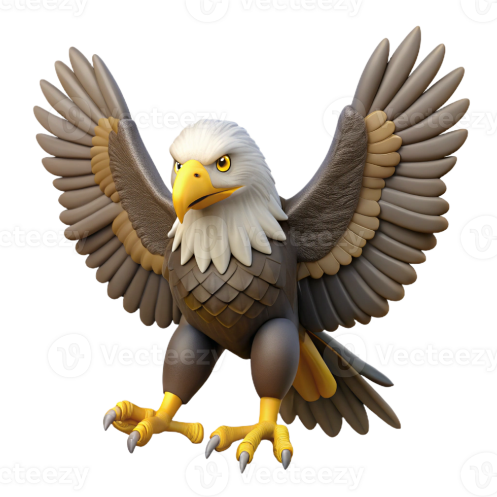 alluring celebrated Concept art style, isolated cutout of a hyper-specific adult bald eagle, wings fully spread, talons extended with Transparent Background png