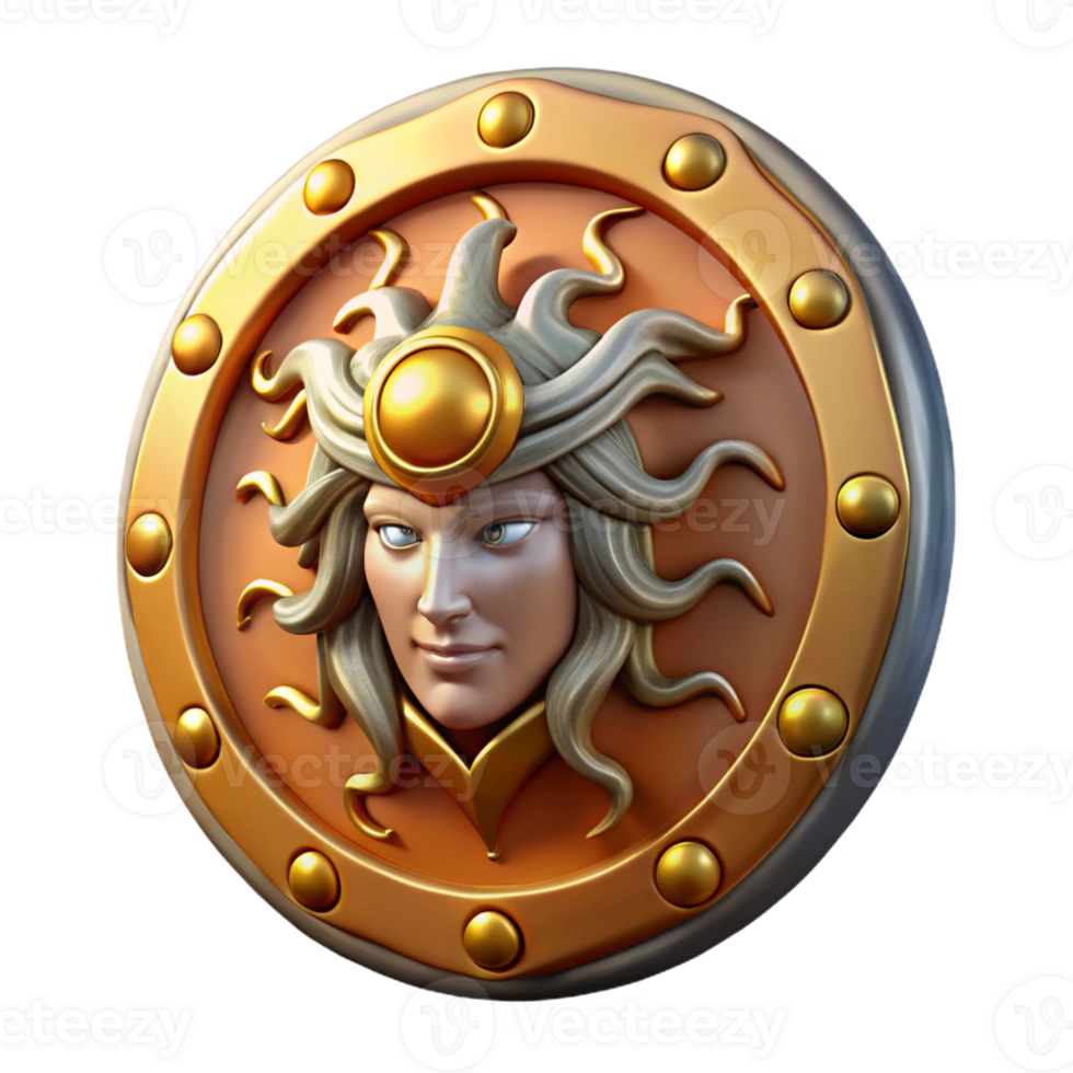 dramatic unforgettable Aegis, shield of Zeus, adorned with Medusa's head, protective symbol, with Transparent Background png