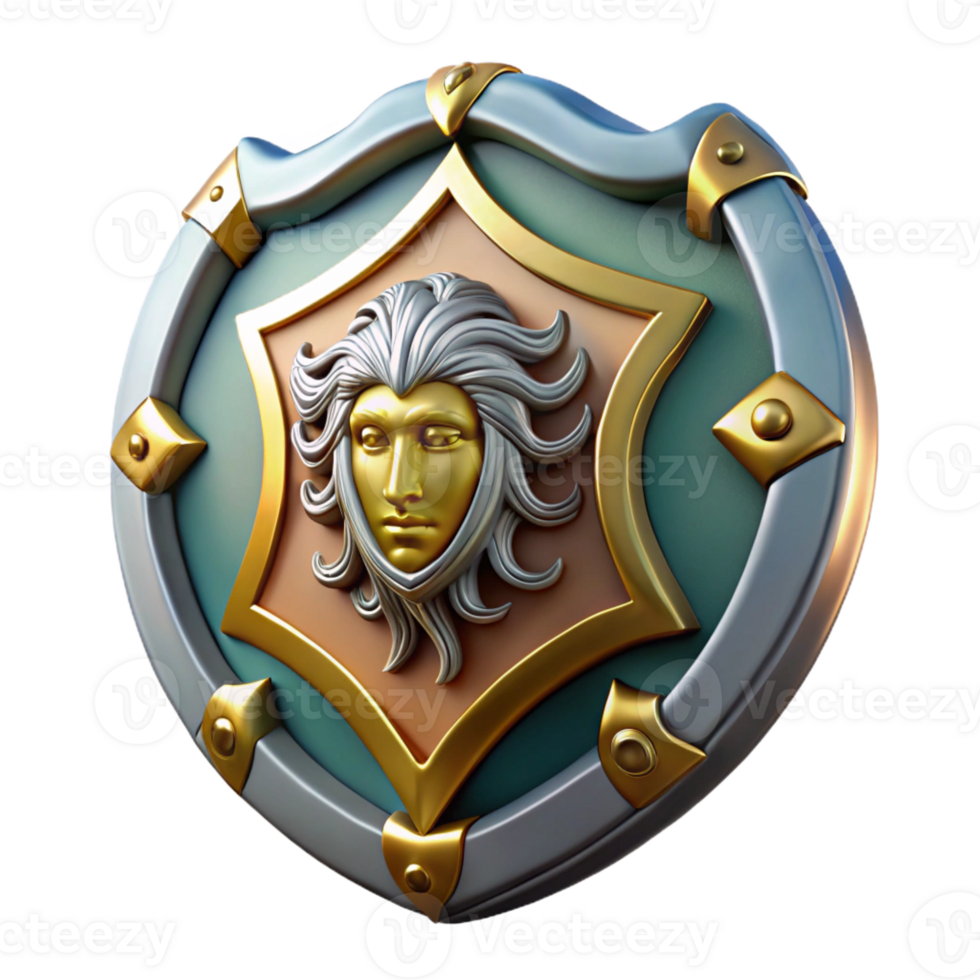 beautiful quintessential Aegis, shield of Zeus, adorned with Medusa's head, protective symbol, with Transparent Background png