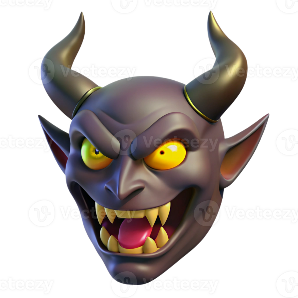 breathtaking acclaimed A menacing, horned demon face with glowing yellow eyes with Transparent Background png