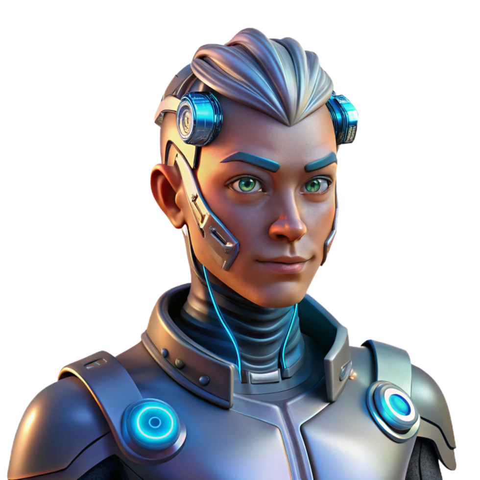 serene vintage Portrait of a Person with Cyborg premium png