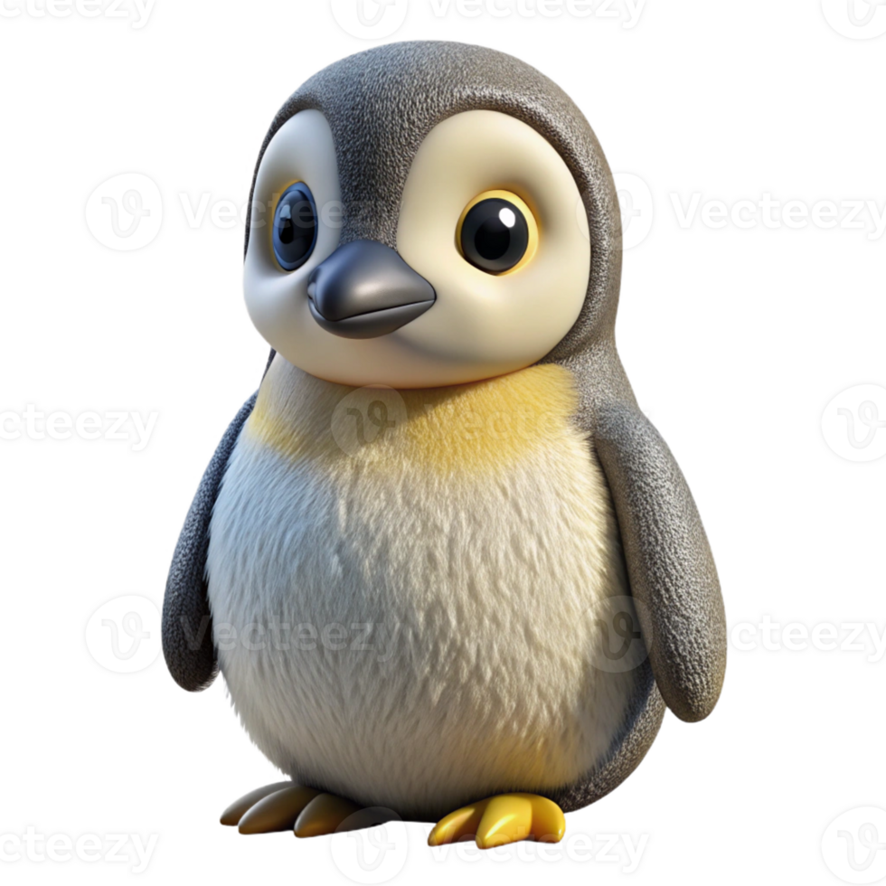 elegant mysterious mid-century Hyper-specific, concept art style isolated cutout of a single emperor penguin chick, fluffy down feathers with Transparent Background 8K png