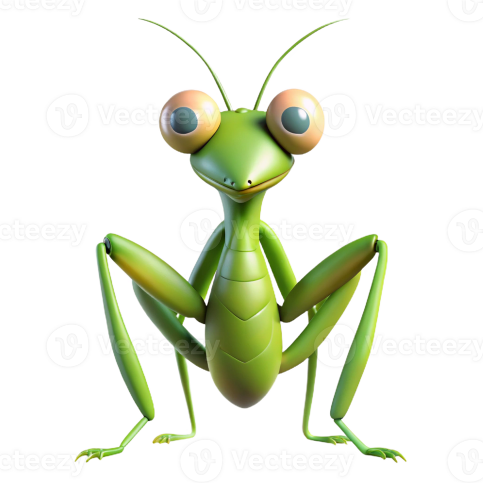elegant tranquil rustic Concept art style, hyper-specific, isolated cutout of a single praying mantis, front view, arms raised with Transparent Background ultra HD png
