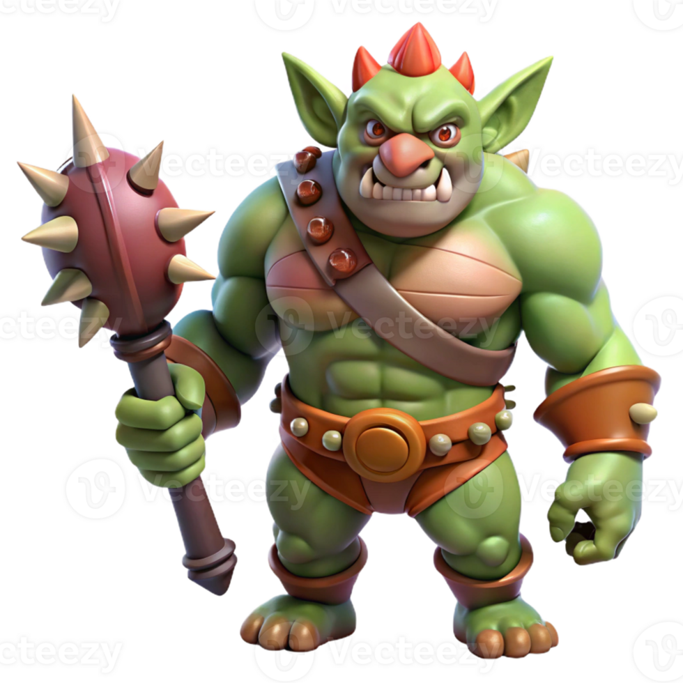 exceptional industrial A powerful, muscular troll with a spiked club with Transparent Background high resolution png