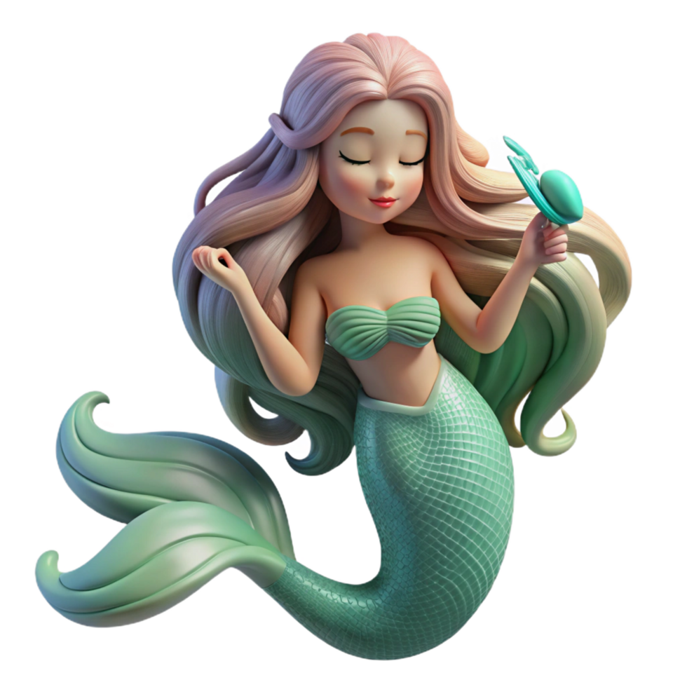dramatic artistic A Serene Mermaid Combing Her Long premium png
