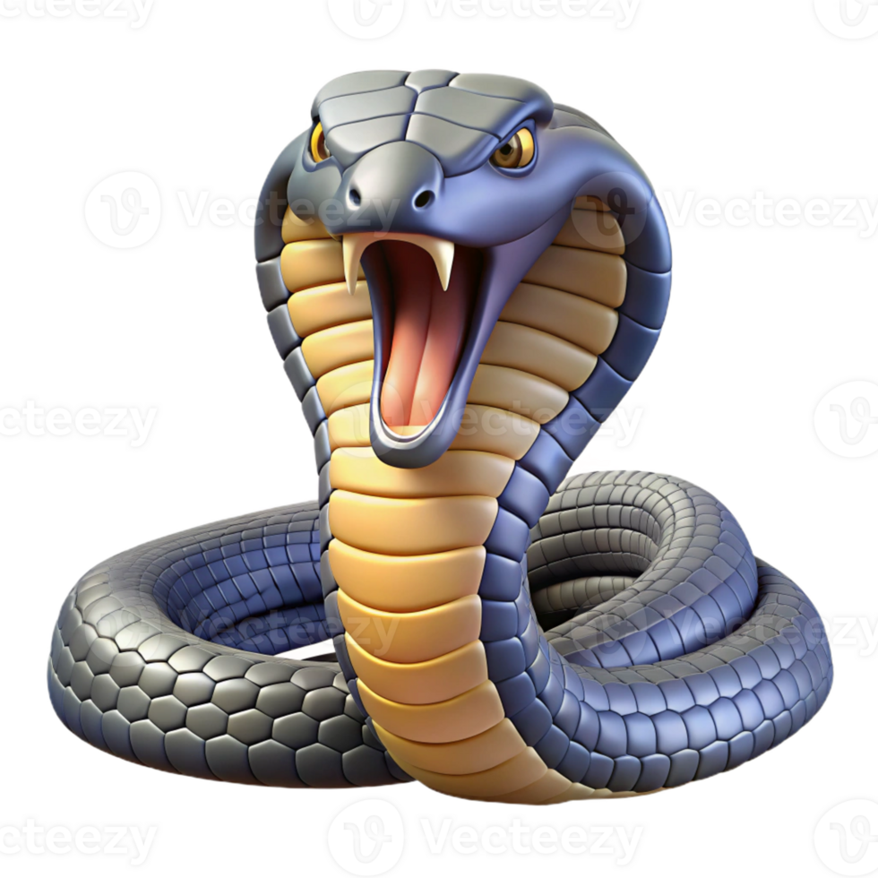 coveted mid-century Ultra-detailed, hyper-specific isolated cutout of a single king cobra, hood flared, tongue flicking with Transparent Background high resolution png