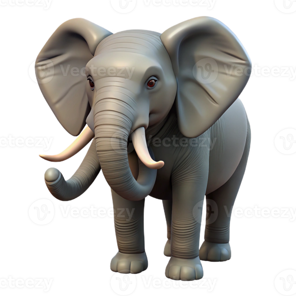 alluring intense surreal Photorealistic, professional render, isolated cutout of a single African elephant, trunk raised with Transparent Background gallery standard png