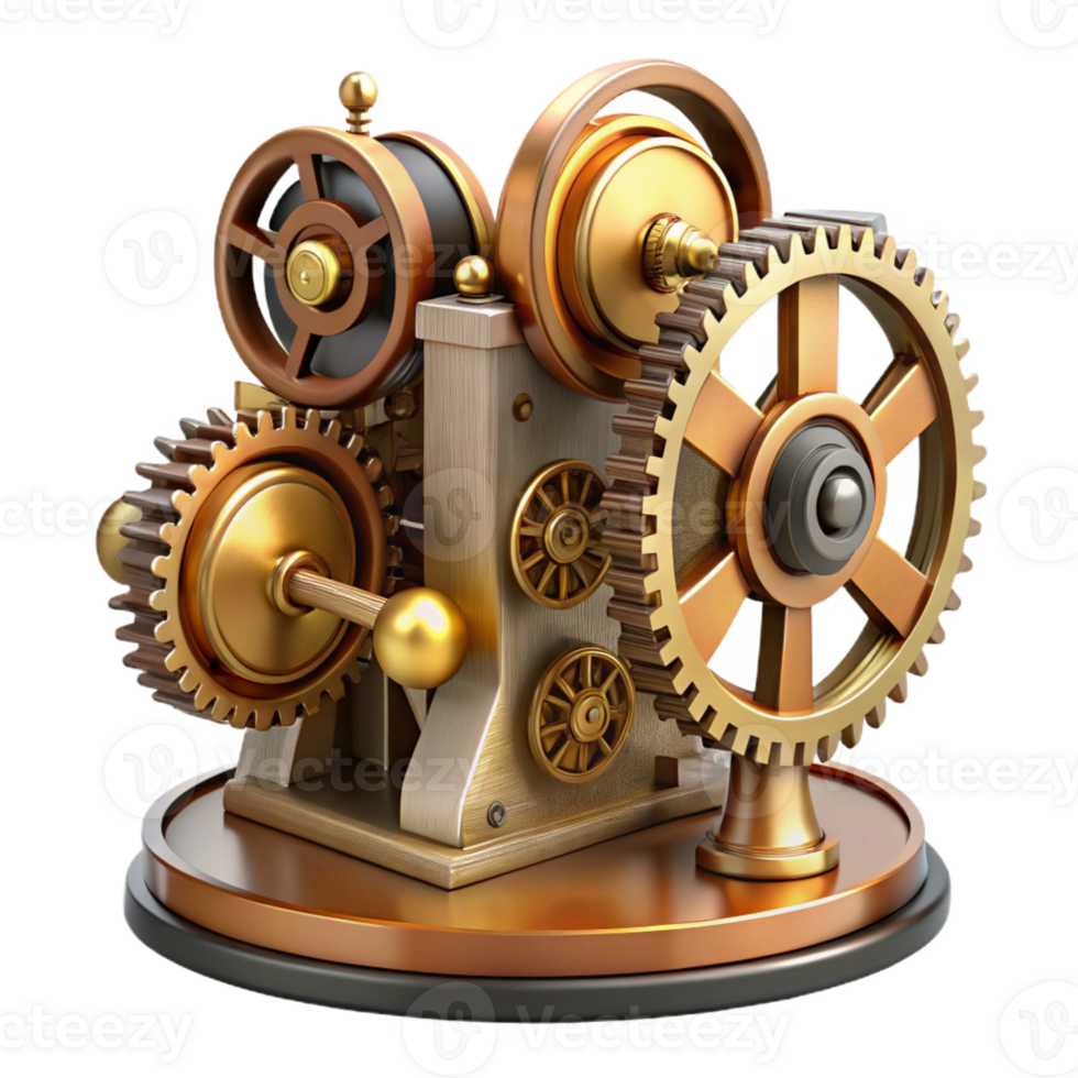 dynamic spectacular Steampunk clockwork device with spinning gears and exposed mechanisms with Transparent Background gallery standard png