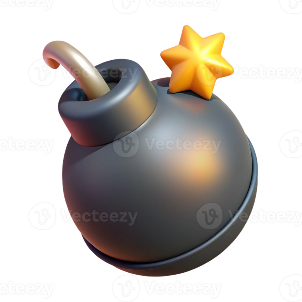 ethereal dazzling A stylized, cartoon-style bomb with a lit fuse with Transparent Background sharp png