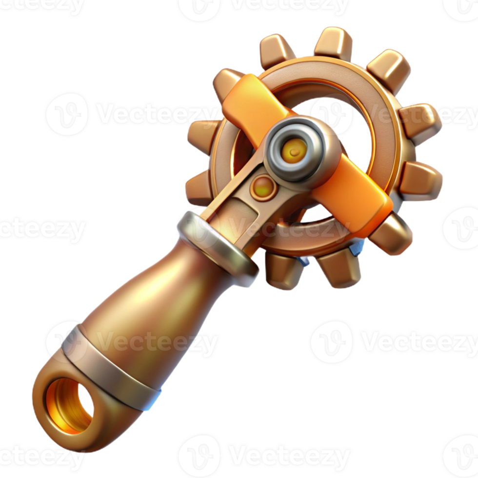captivating exemplary Steampunk wrench with adjustable gears and a brass handle with Transparent Background png