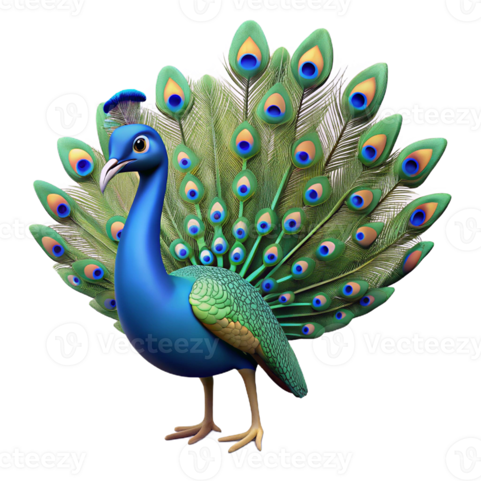 dynamic alluring Ultra-detailed, hyper-specific, isolated cutout of a single peacock, tail feathers fully displayed with Transparent Background fine detail png