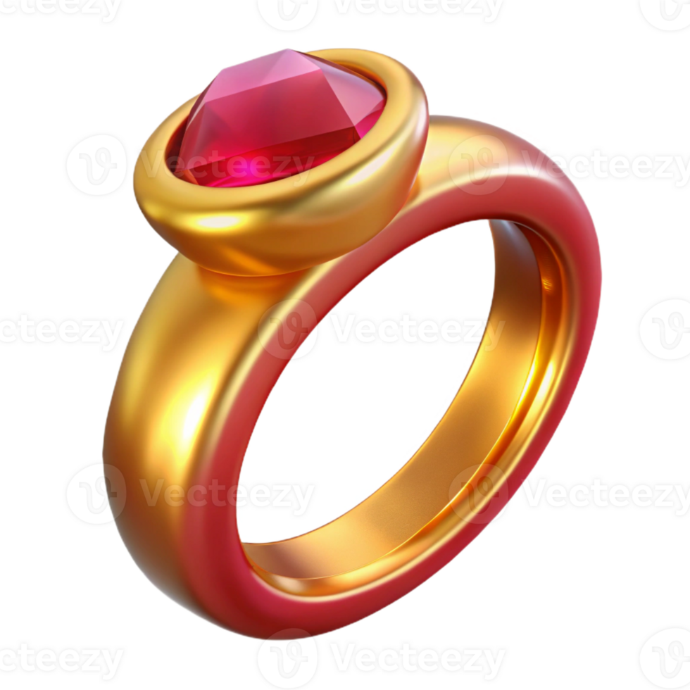 captivating romantic coastal A single, polished, golden ring with a large ruby with Transparent Background high quality png