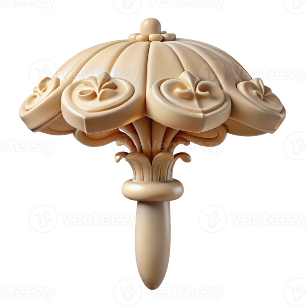 calm dramatic Hyper-specific, isolated cutout of an Art Nouveau parasol handle, carved ivory with a stylized floral design with Transparent Background museum quality png