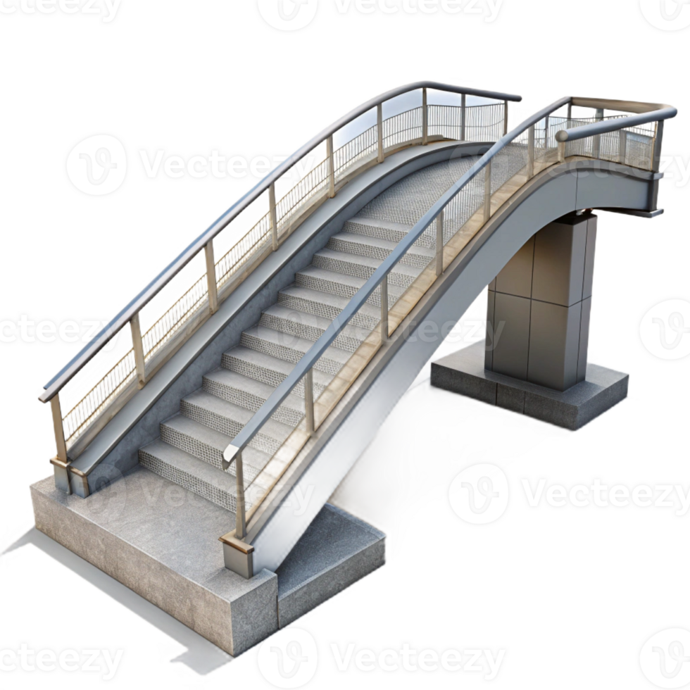 exquisite harmonious surreal Modern pedestrian bridge, concrete and steel, with Transparent Background crisp png