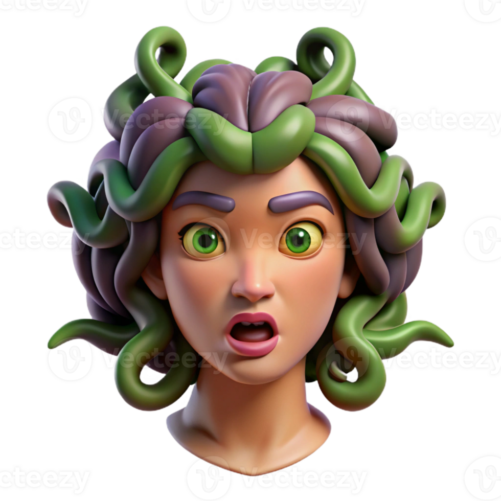 dazzling ethereal tropical A menacing medusa with snakes for hair, with Transparent Background professional png
