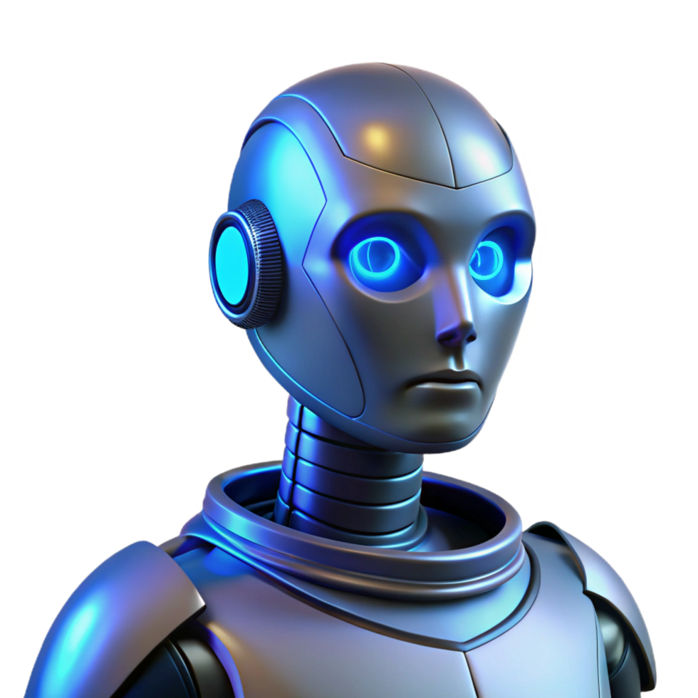 beautiful creative A Humanoid Robot with Glowing Blue Eyes authentic png