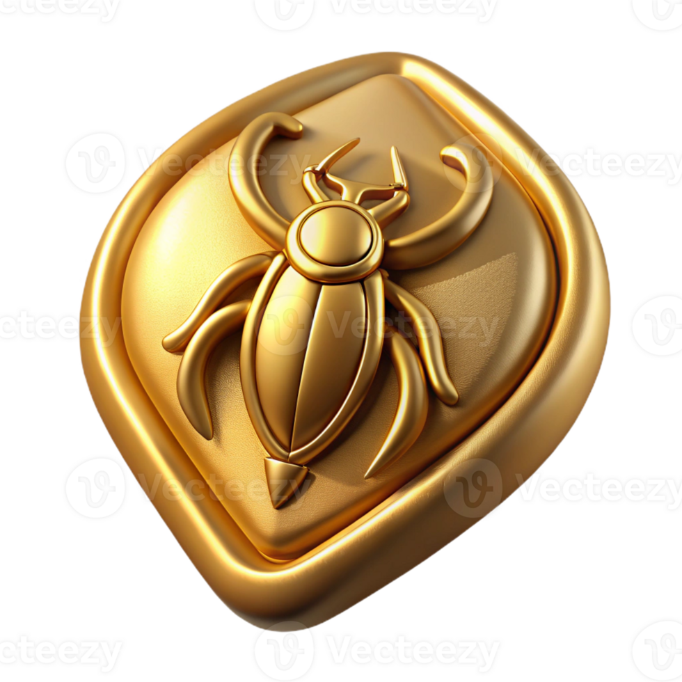 dramatic playful coastal Photorealistic, isolated cutout of an Art Nouveau tie pin, gold with a stylized scarab beetle motif with Transparent Background top-tier png