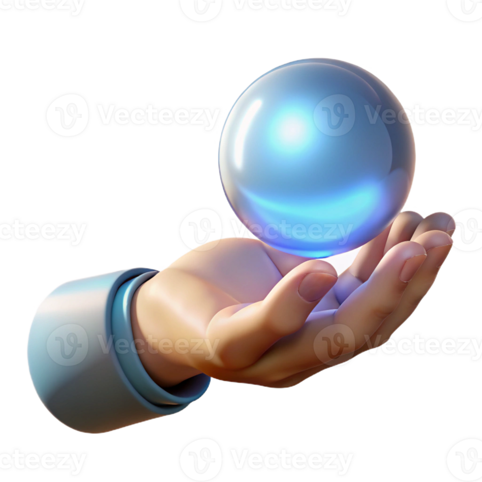 distinctive nordic A single, realistic, human hand holding a glowing orb of light with Transparent Background museum quality png