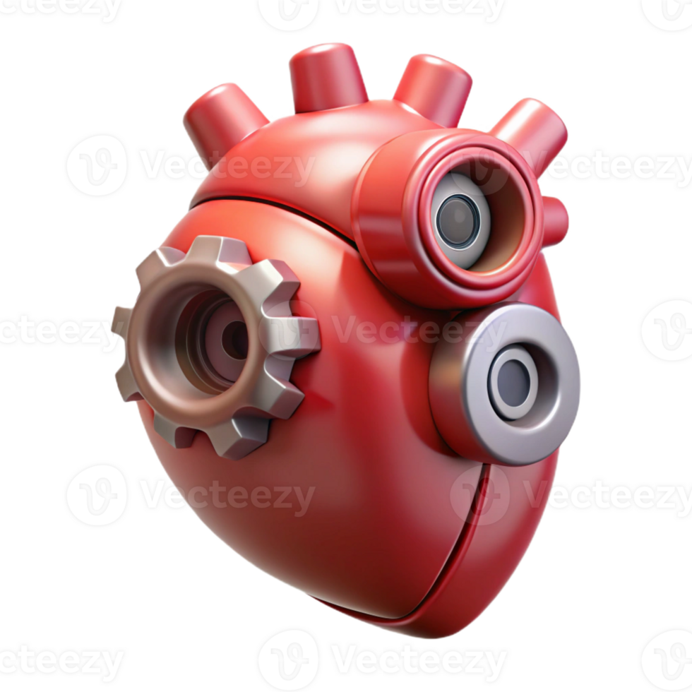 beautiful minimalist Concept art style, isolated cutout of a biomechanical heart with exposed gears and pistons with Transparent Background luxury png