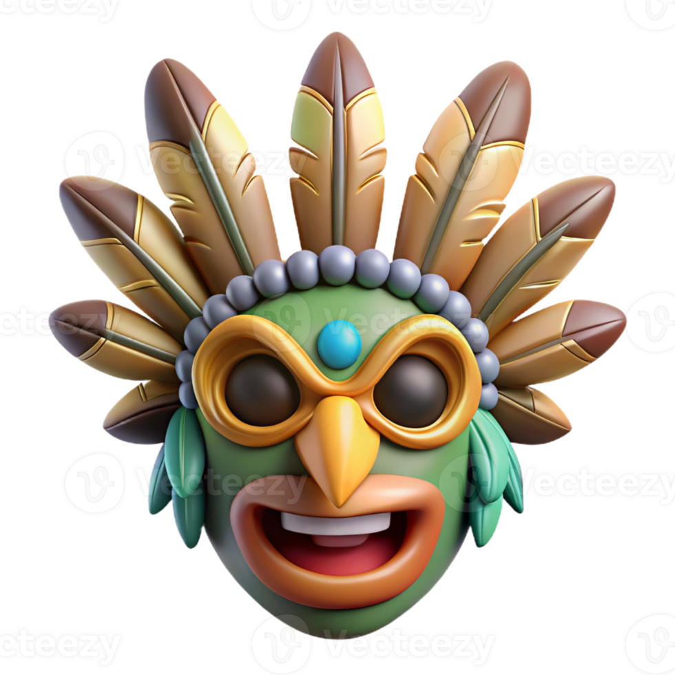 calm elegant A stylized tribal mask with feathers and beads, with Transparent Background high quality png