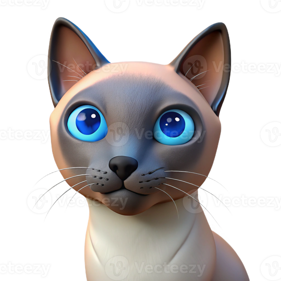 breathtaking nostalgic tropical Siamese cat, blue eyes, curious expression with Transparent Background expertly shot png