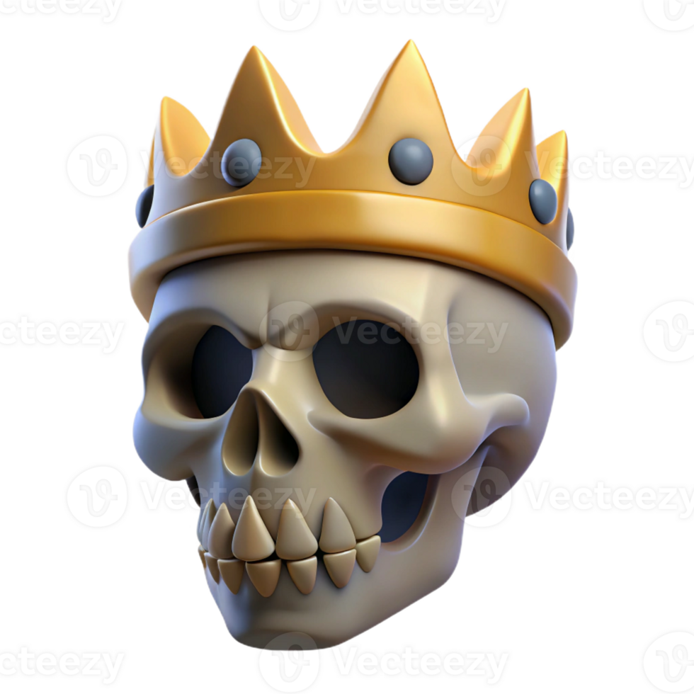 dynamic sumptuous A single, realistic, human skull wearing a crown with Transparent Background flawless png