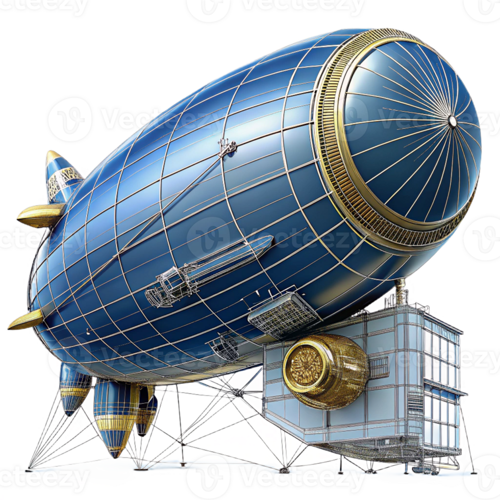 dreamy radiant Steampunk zeppelin blueprint with detailed schematics and annotations with Transparent Background artisan png