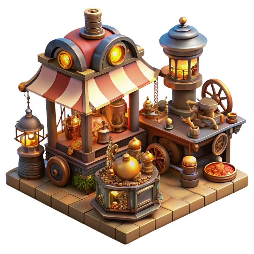 vibrant traditional A Bustling Steampunk Marketplace Filled 4K png