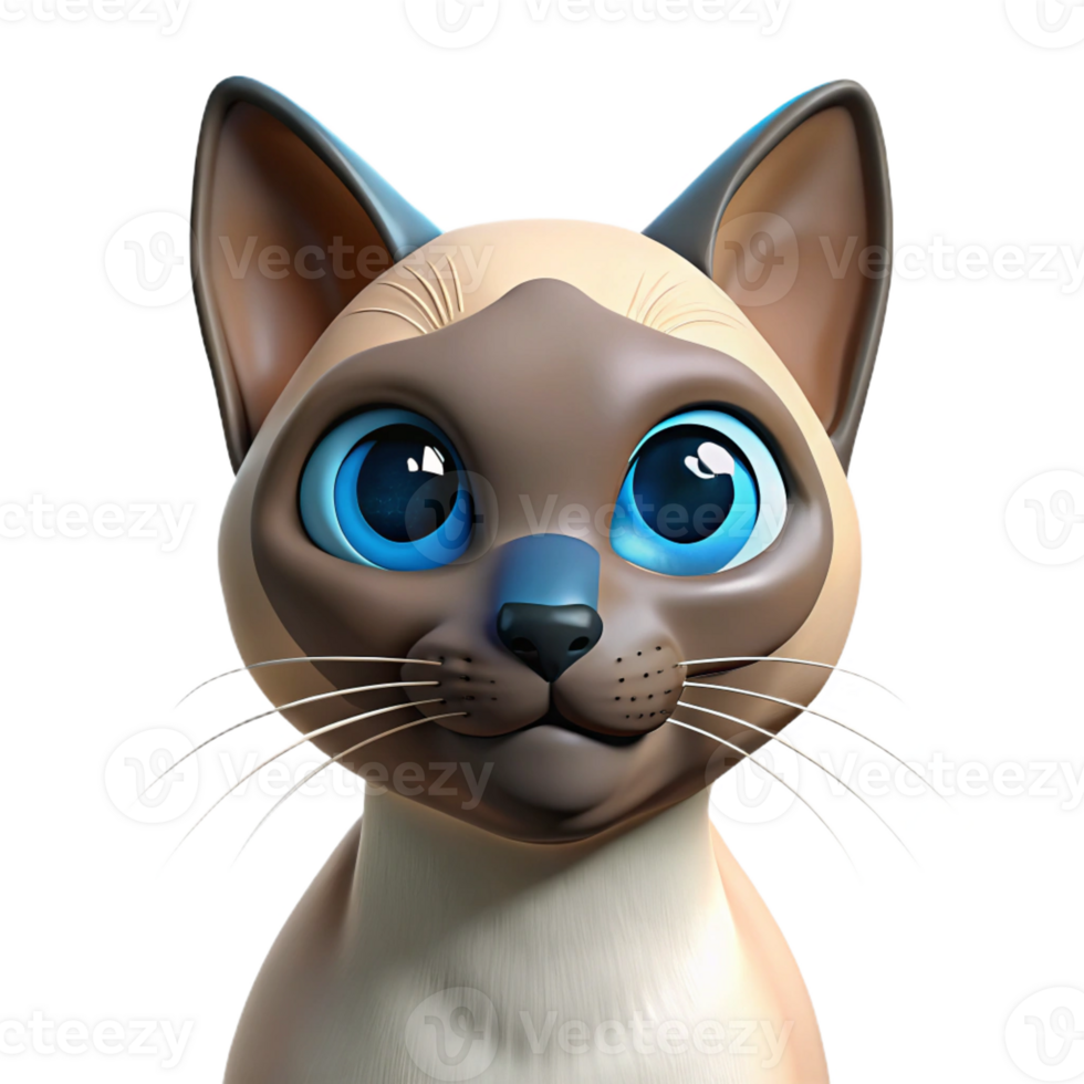 dramatic dynamic vintage Siamese cat, blue eyes, curious expression with Transparent Background refined png