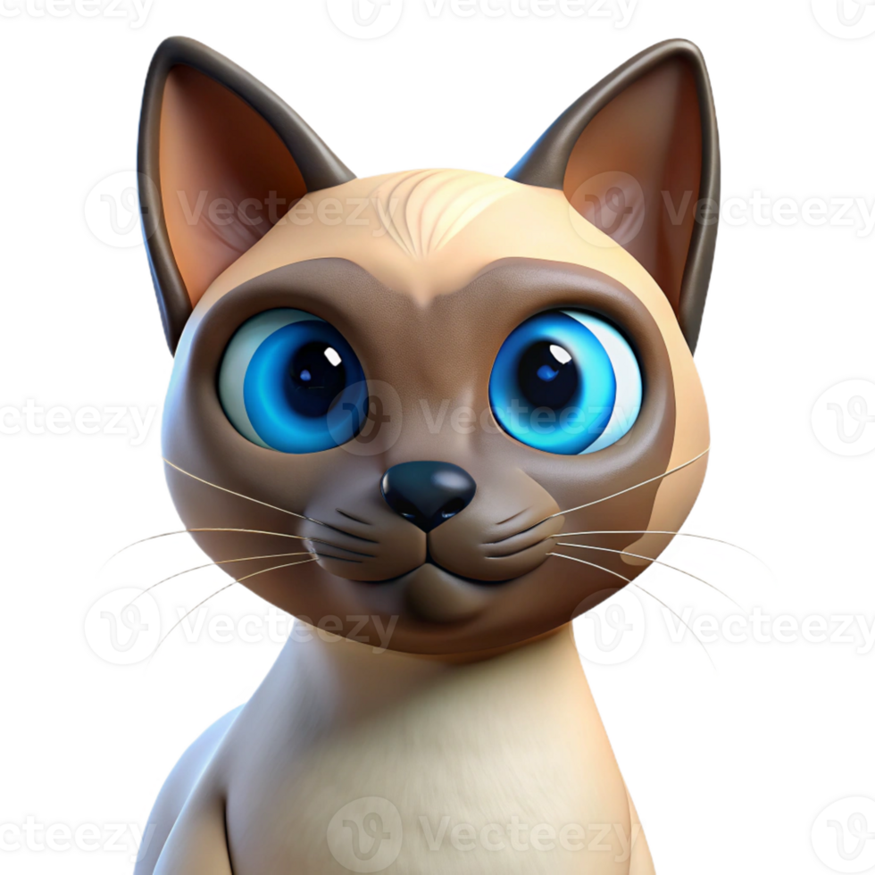 breathtaking inspired Siamese cat, blue eyes, curious expression with Transparent Background png