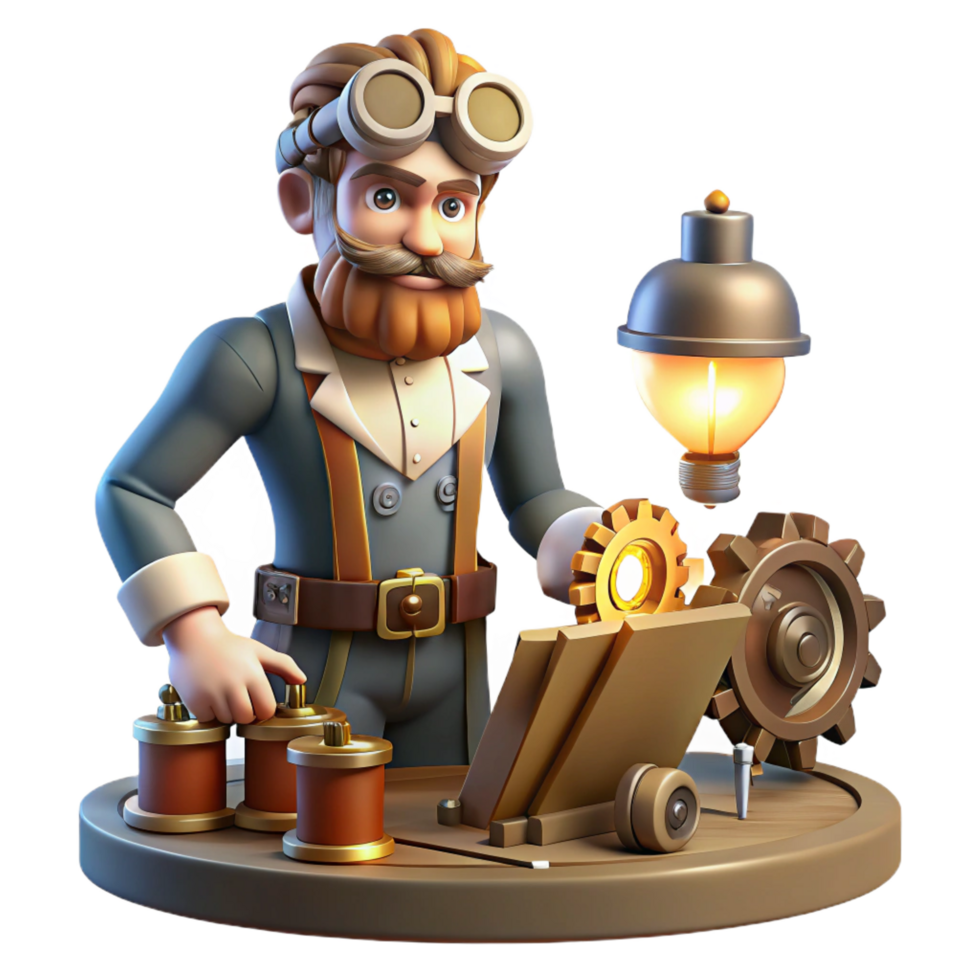 elegant abstract A Steampunk Inventor in a Workshop authentic png