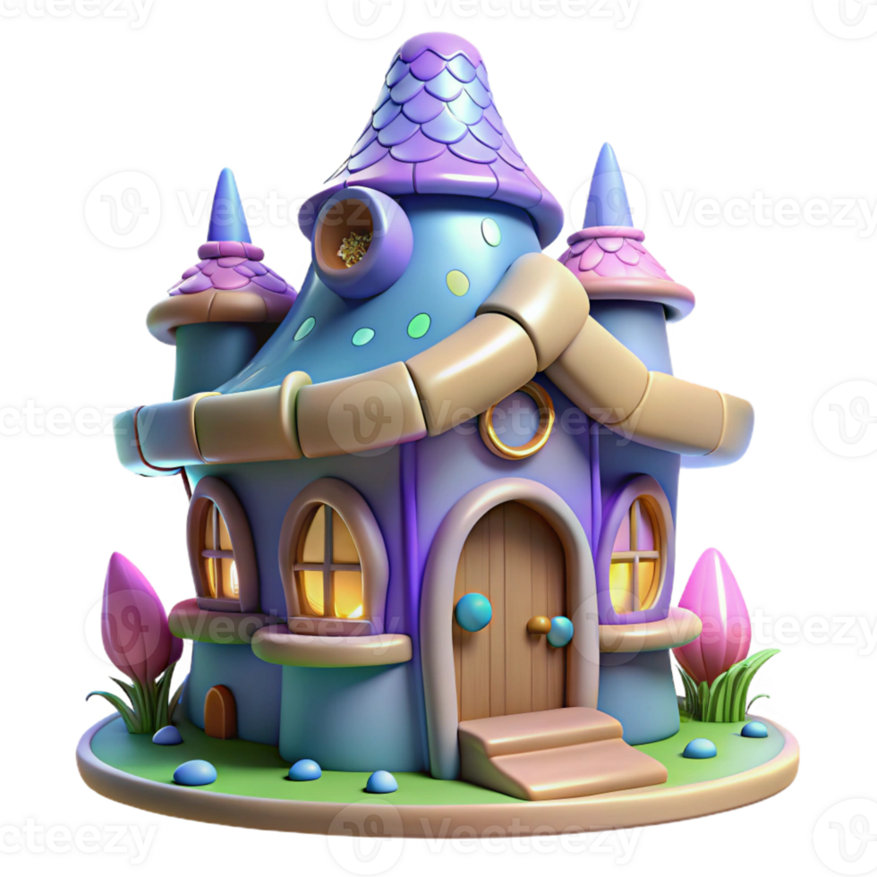 coveted surreal A whimsical, illustrated fairy house, with Transparent Background refined png