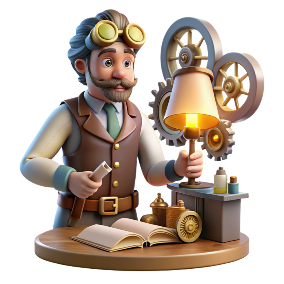 vibrant traditional A Steampunk Inventor in a Workshop detailed png