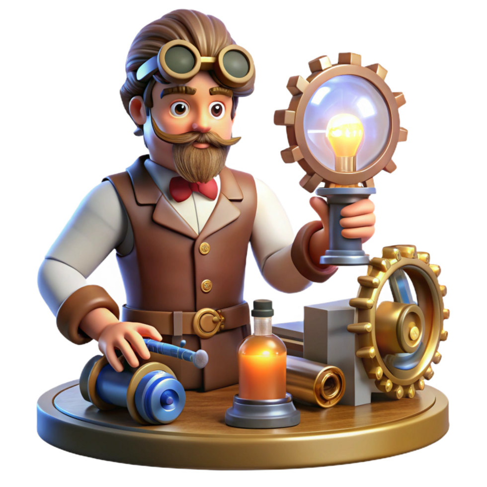 vibrant rustic A Steampunk Inventor in a Workshop detailed png