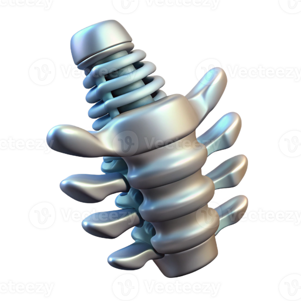 dynamic radiant Concept art style, isolated cutout of a biomechanical spine with flexible metallic vertebrae with Transparent Background masterfully captured png
