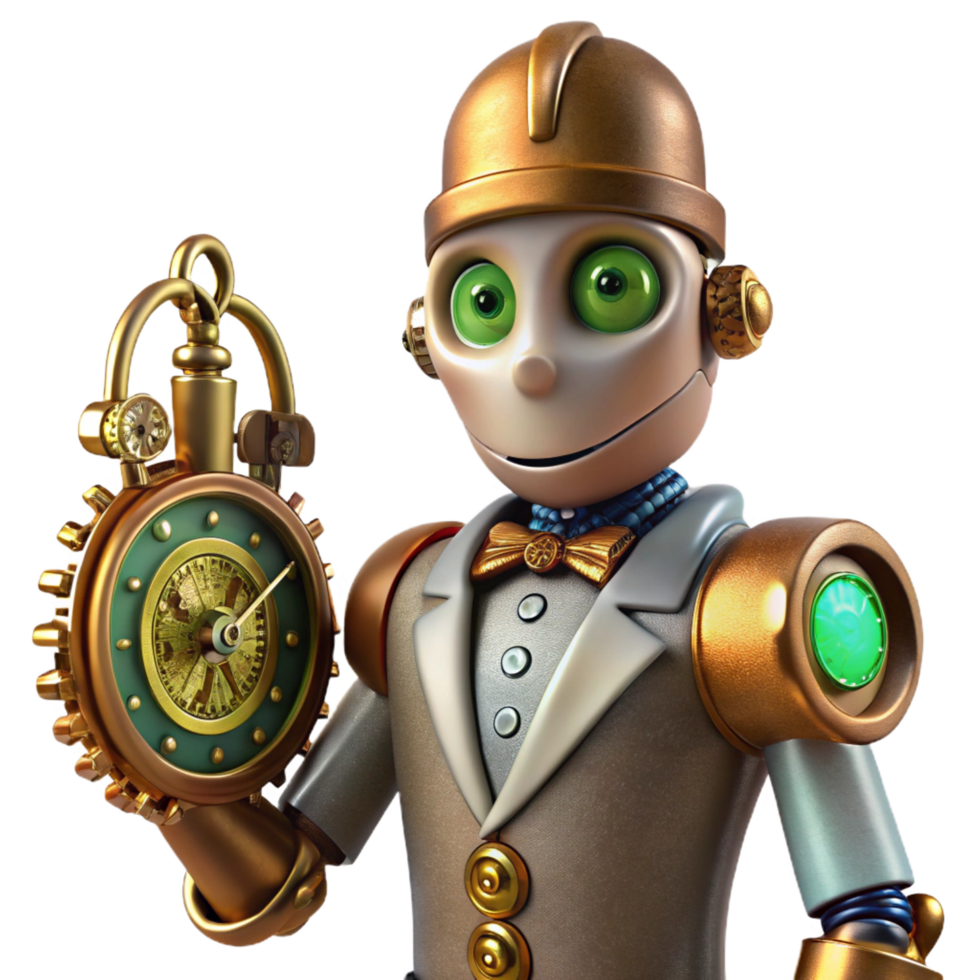 stunning minimalist A Steampunk Automaton with Intricate detailed png