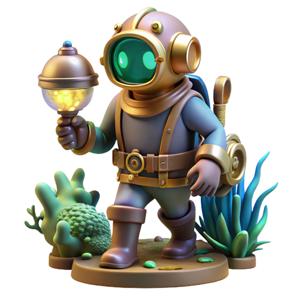 wonderful vintage A Steampunk Diver with a Brass Helmet a genuine png
