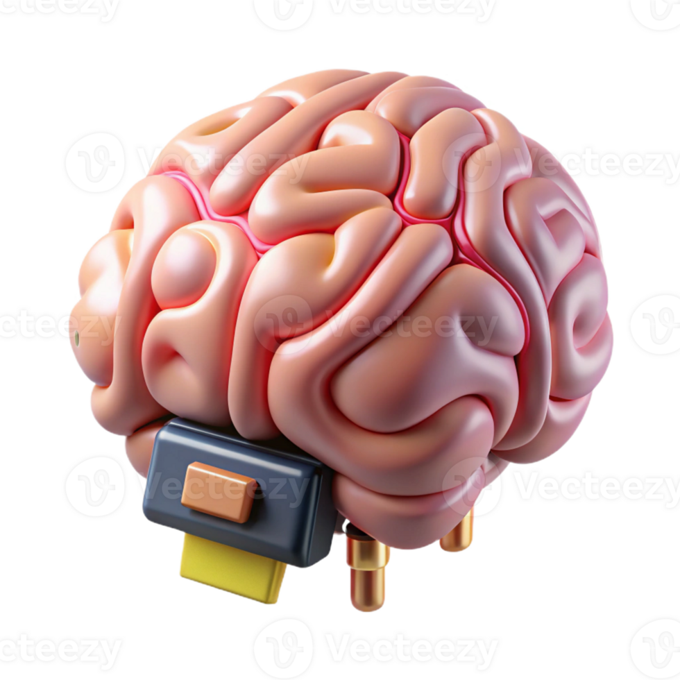 dramatic mysterious artistic Professional render, hyper-specific isolated cutout of a biomechanical brain with external processing units with Transparent Background professional png