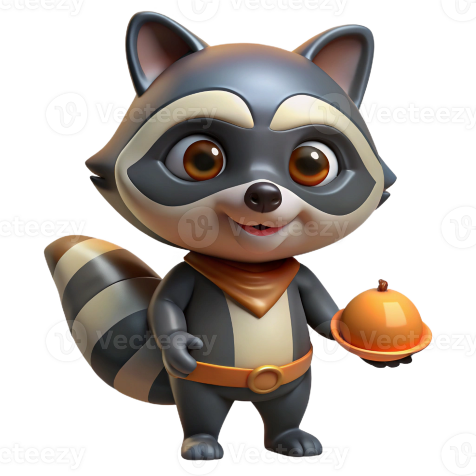 elegant intense rustic Raccoon, masked face, holding something object not visible with Transparent Background luxury png
