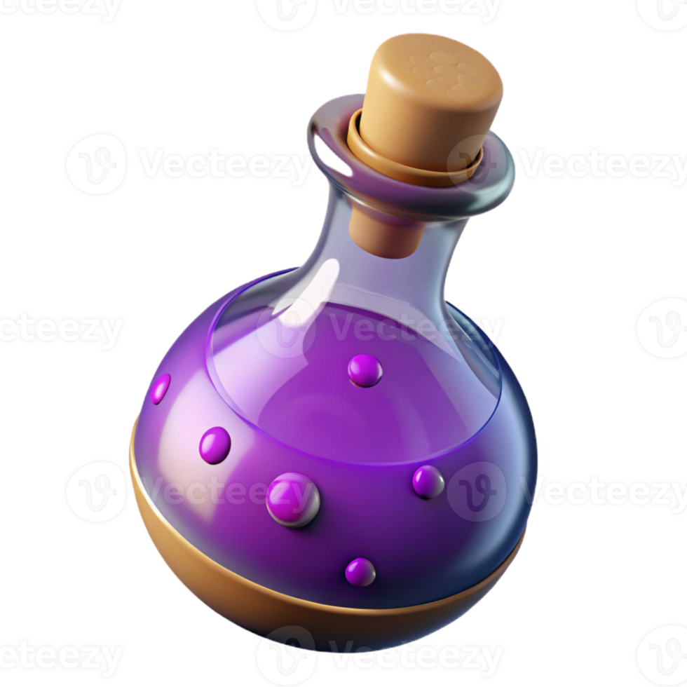 captivating energetic industrial A single, stylized potion bottle with bubbling liquid, with Transparent Background 8K png
