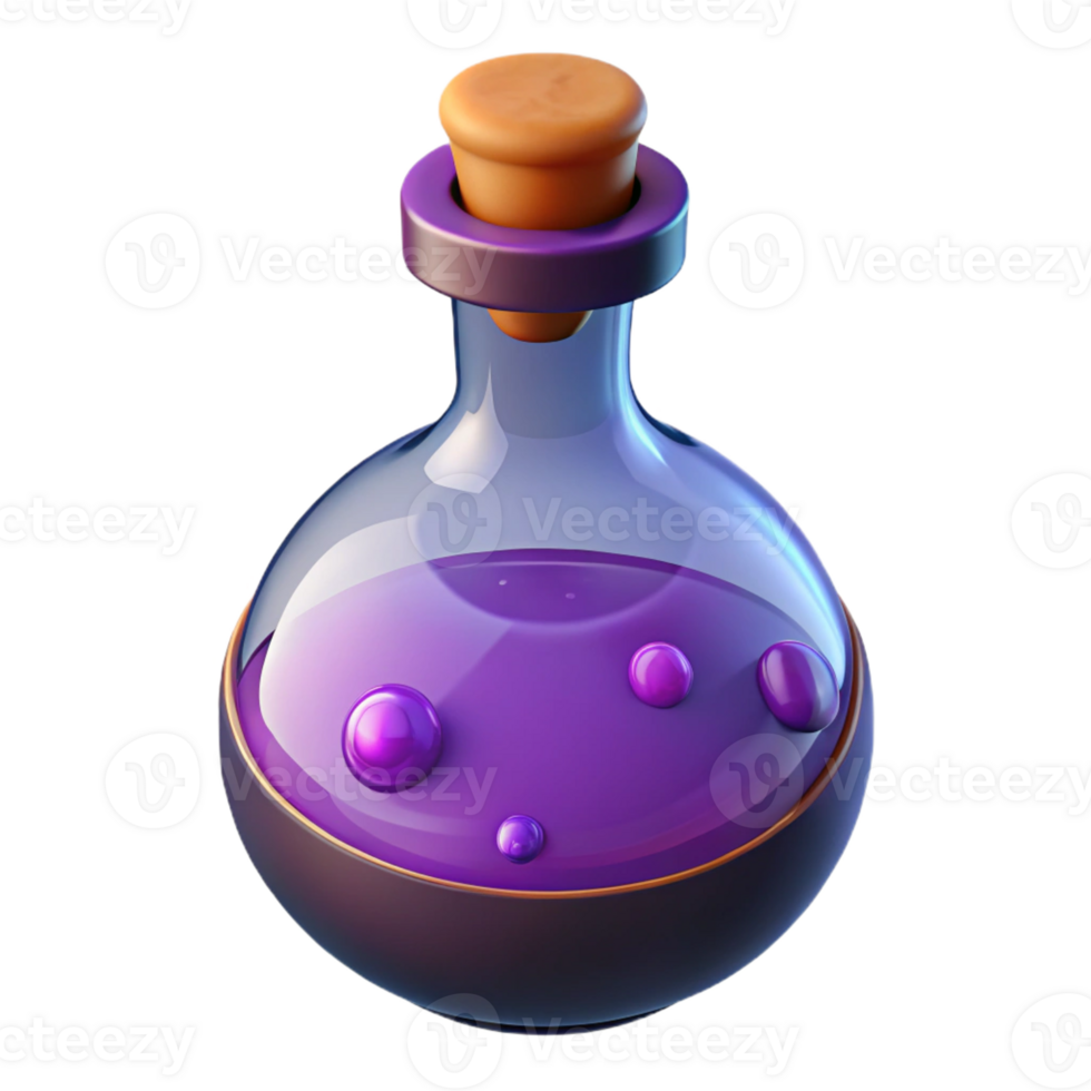 extraordinary bohemian A single, stylized potion bottle with bubbling liquid, with Transparent Background 4K png