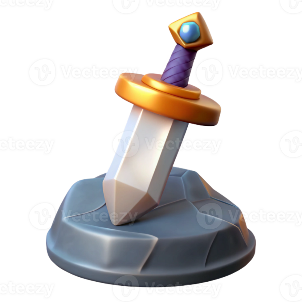 alluring ethereal avant-garde A stylized, iconic sword in the stone, with Transparent Background genuine png
