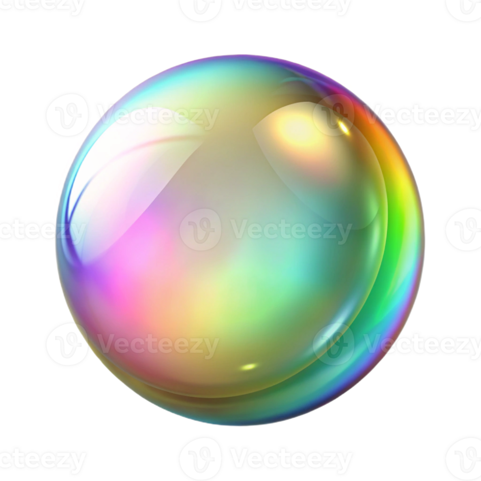 breathtaking distinctive A single, sparkling bubble, reflecting rainbow colors with Transparent Background png